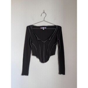 Urban Outfitters Moon Notch Neck Crop Top in Vintage Black Size XS